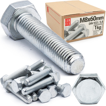 Śruba sześciokątna M8x60 ocynkowana DIN 933 klasa 5.8 1kg