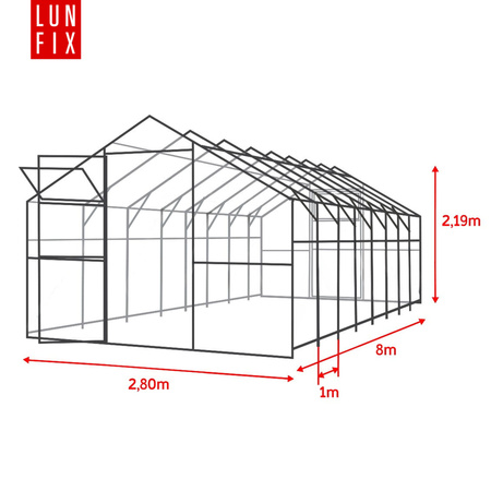 Szklarnia z poliwęglanu 2,8x8m profil 20x40mm grubość 4mm