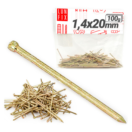 Gwoździe stolarskie 1,4x20mm żółte ocynkowane DIN1152 100g