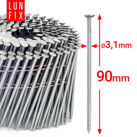 Gwoździe do gwoździarki bębnowej 90mm 3,1x90 3,5" pierścieniowe na drucie 3600szt.