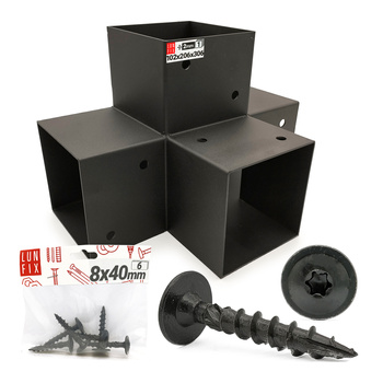 Zestaw łącznik kantówki 10x10cm kształt X z wkrętami 8x40 mm