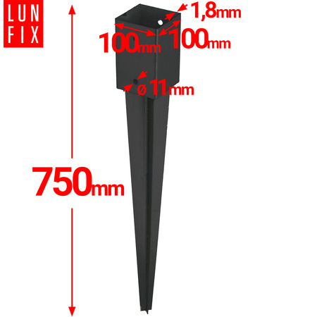 Podstawa słupa czarna wbijana 100x100 kotwa 750mm