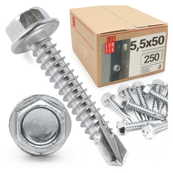 Wkręty samowiercące 5,5x50 łeb 6-kątny DIN7504 ocynk 250szt.