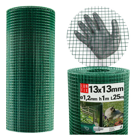 Siatka rabatowa 13x13 metalowa powlekana gr. 1,2mm zielona  h1m 25m