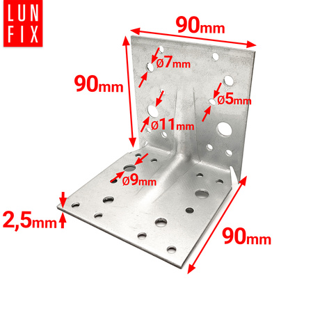 Kątownik montażowy z kolcem 90x90x90x2,5 ciesielski 1szt.
