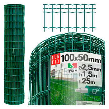 Siatka ogrodzeniowa zielona 150cm oczko 100x50 fi 2,5mm zgrzewana ocynkowana powlekana PCV 25mb