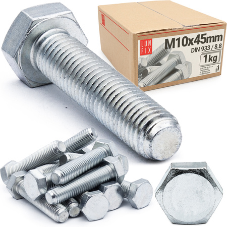 Śruba sześciokątna M10x45 ocynkowana DIN 933 klasa 8.8 1kg