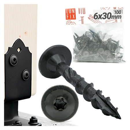 Wkręt talerzowy czarny 6x30 ozdobny ocynkowany 100szt.