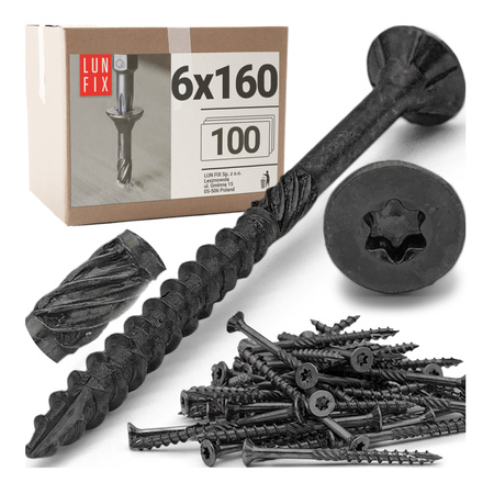 Wkręty ciesielskie czarne stożkowe 6x160 do drewna KMWHT 100szt.