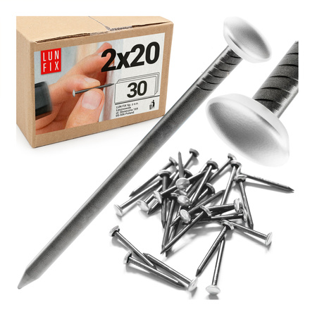 Gwoździe ozdobne do obrazków 2x20 mm srebrna szeroka główka 30szt.
