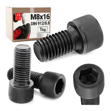 Śruba imbusowa M8 16mm czarny ocynk DIN 912 kl 8.8 1kg