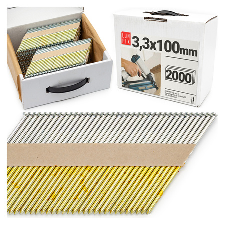 Gwoździe do gwoździarki 100mm 3,3x100 gładkie na papierze ocynkowane 2000szt.