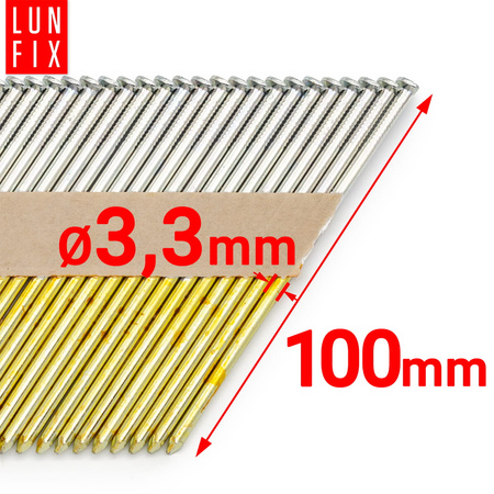 Gwoździe do gwoździarki 100mm 3,3x100 gładkie na papierze ocynkowane 2000szt.