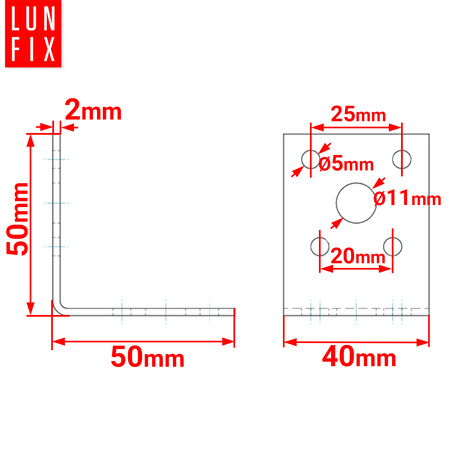 Kątownik montażowy 50x50x40mm ciesielski 10szt.