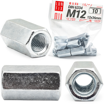 Nakrętka przedłużana M12x36 DIN6334 ocynkowana 10szt.