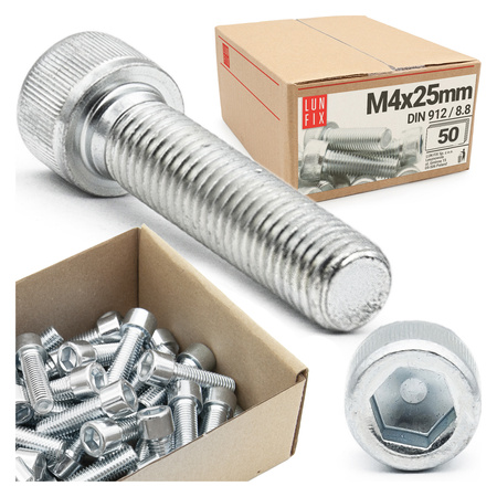 Śruby imbusowe M4x25 ocynkowane DIN912 klasa 8.8 50szt