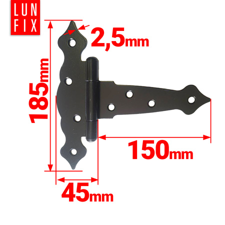 Ozdobny zawias trójkątny czarny 150x185x45x2,5 1szt.