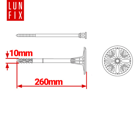 Kołki do styropianu 260 mm z trzpieniem 100szt.