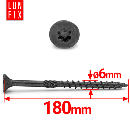 Wkręty ciesielskie czarne stożkowe 6x180 do drewna KMWHT 20szt.