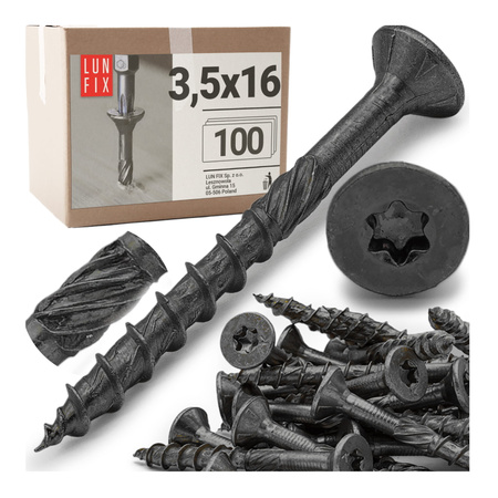 Wkręty ciesielskie czarne stożkowe 3,5x16 do drewna KMWHT 100szt.