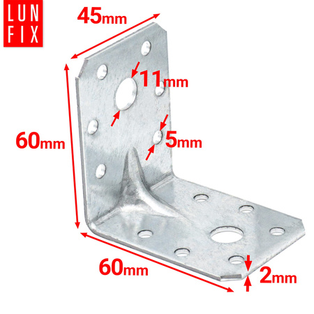 Kątownik ciesielski 60x60x45 mm montażowy 2mm 1szt.