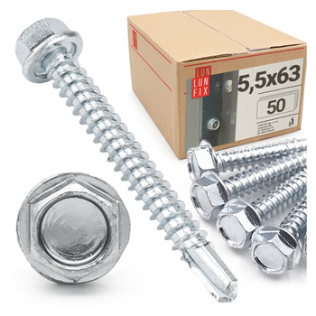 Wkręty samowiercące 5,5x63 łeb 6-kątny DIN7504 ocynk 50szt.