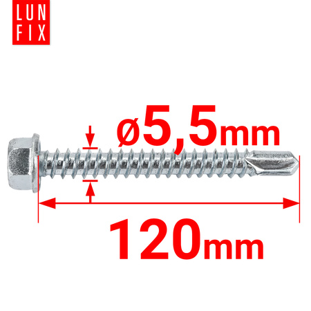 Wkręty samowiercące 5,5x120 łeb 6-kątny DIN7504 ocynk 50szt.