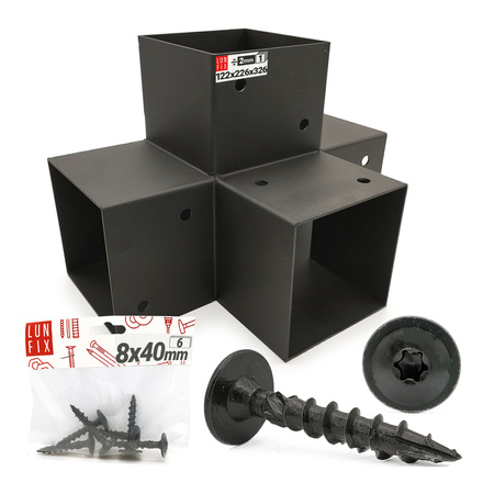 Zestaw łącznik kantówki 12x12cm kształt X z wkrętami 8x40 mm