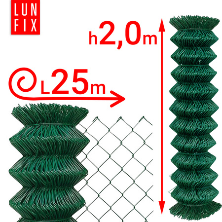 Siatka pleciona zielona 200cm oczko 50x50mm fi 2,5mm powlekana PVC 25mb