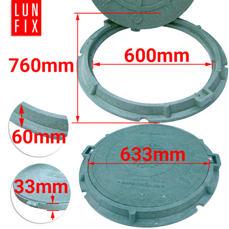Właz do studni, klapa, pokrywa, studzienka, do szamba, DN 600 mm, 60 cm, Zielony A15 1,5t