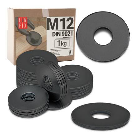 Podkładka okrągła M12 powiększona czarny ocynk DIN9021 1kg