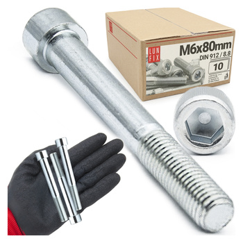 Śruby imbusowe M6x80 ocynkowane DIN912 klasa 8.8 10szt