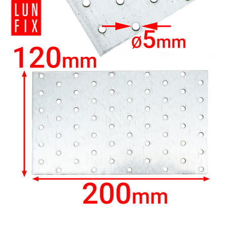 Łącznik płaski płytka perforowana 120x200 mm ocynk