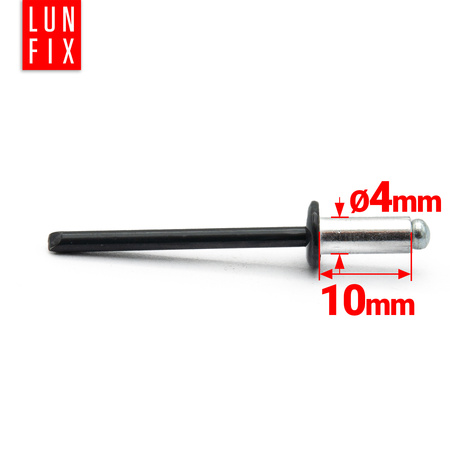 Nity zrywalne 4x10mm aluminiowo-stalowe CZARNE RAL9005 100szt.