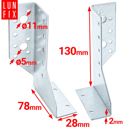 Wieszak belki 28x130 mm dzielony łącznik PRAWY + LEWY