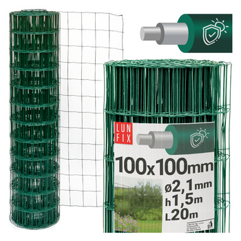 Siatka ogrodzeniowa zielona 150cm oczko 100x100 fi 2,1mm zgrzewana ocynkowana powlekana PCV 20mb