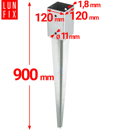 Podstawa słupa wbijana 120x120 kotwa 900mm