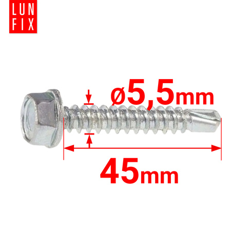 Wkręty samowiercące 5,5x45 łeb 6-kątny DIN7504 ocynk 250szt.