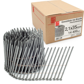 Gwoździe do gwoździarki bębnowej 35mm 2,1x35 pierścieniowe na drucie 14400szt.