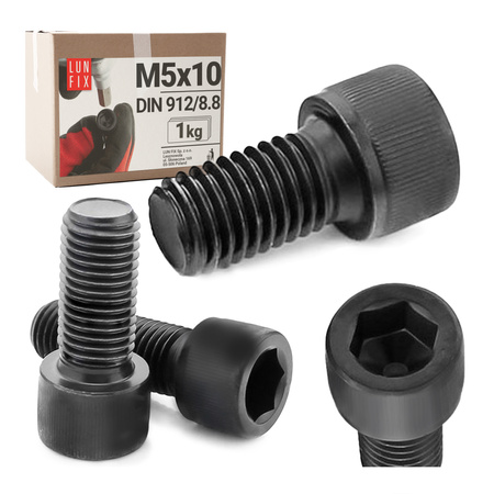 Śruba imbusowa M5 10mm czarny ocynk DIN 912 kl 8.8 1kg