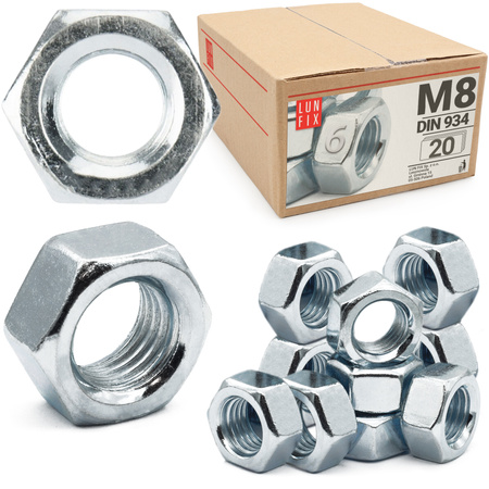 Nakrętka sześciokątna M8 DIN 934 klasa 6 ocynkowana 20szt.