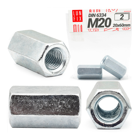Nakrętka przedłużana M20x60 DIN6334 ocynkowana 2szt.