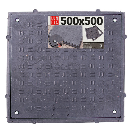 Właz do studni, klapa, pokrywa, studzienka, do szamba, 50x50 cm, Czarny 1,5t