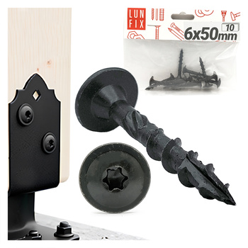 Wkręt talerzowy czarny 6x50 ozdobny ocynkowany 10szt.