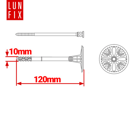 Kołki do styropianu 120 mm z trzpieniem 200szt.