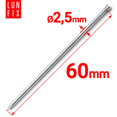 Gwoździe stolarskie 2,5x60mm srebrne ocynkowane 5kg