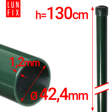 Słupek okrągły ogrodzeniowy zielony fi 42,4mm 1,3m