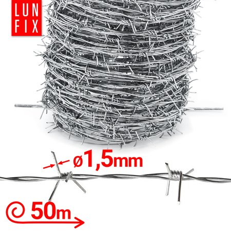 Drut kolczasty w rolce 50m fi 1,5mm dwużyłowy