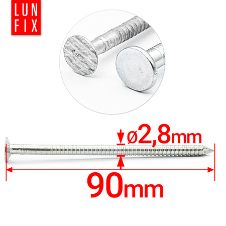 Gwoździe pierścieniowe 2,8x90 mm 3,5" ocynkowane 1kg