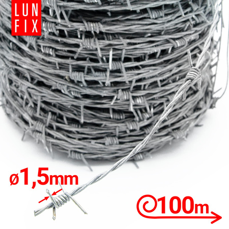 Drut kolczasty w rolce 100m fi 1,5mm dwużyłowy